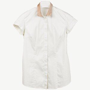 Brunello Cucinelli Ivory Cotton-Poplin Silk-Collar Short-Sleeve Shirt